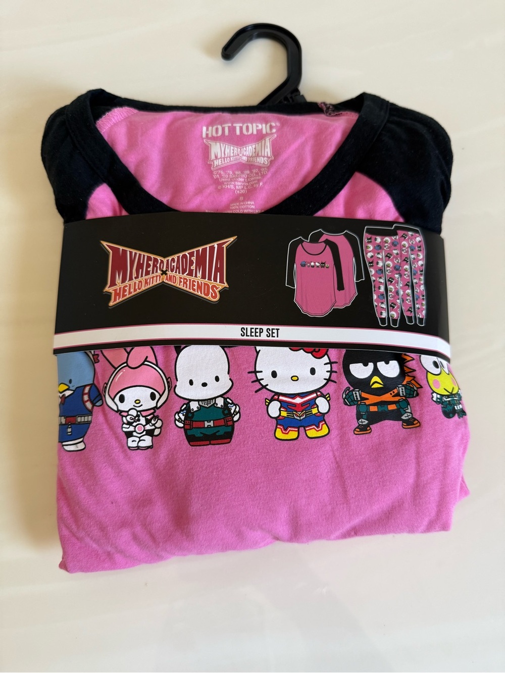New Hot Topic Pink & Black My Hero Academia x Hello Kitty Pajama Set - SMALL